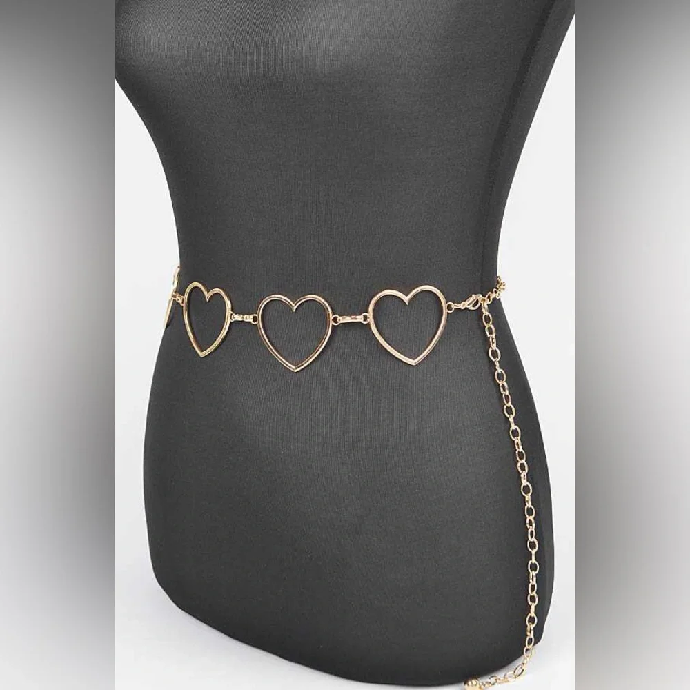 Gold Heart Metal Chain Statement Belt